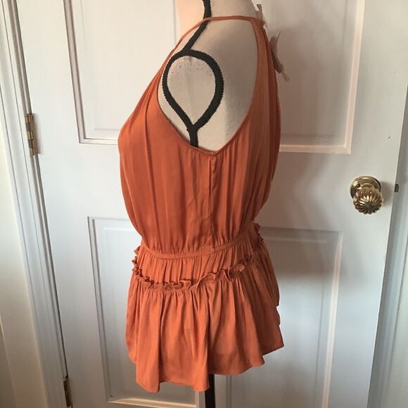 PHILOSOPHY GATHERED HALTER-NECK PEPLUM-TOP IN TERRACOTTA NWT - Picture 7 of 10